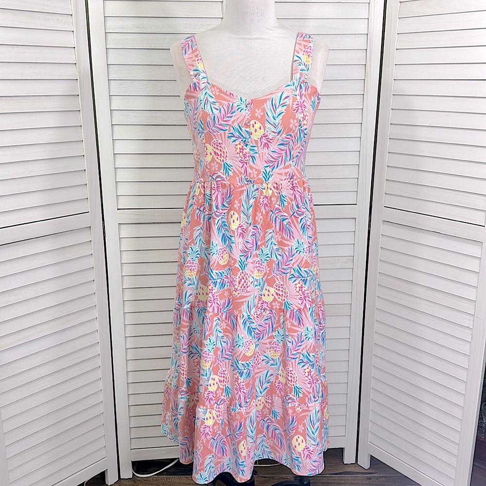 Simply Southern Pink and Blue Tropical Midi Dress - Picture 2 of 10